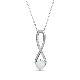 Lab-Created Opal & White Lab-Created Sapphire Swirl Necklace Sterling Silver 18&quot;