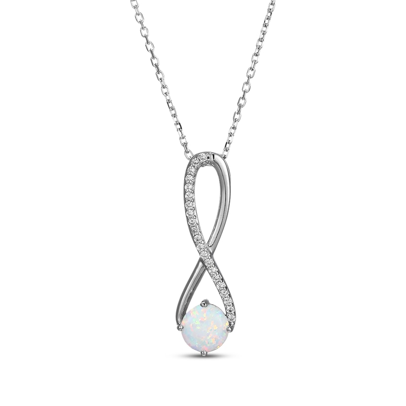 Main Image 1 of Lab-Created Opal & White Lab-Created Sapphire Swirl Necklace Sterling Silver 18&quot;