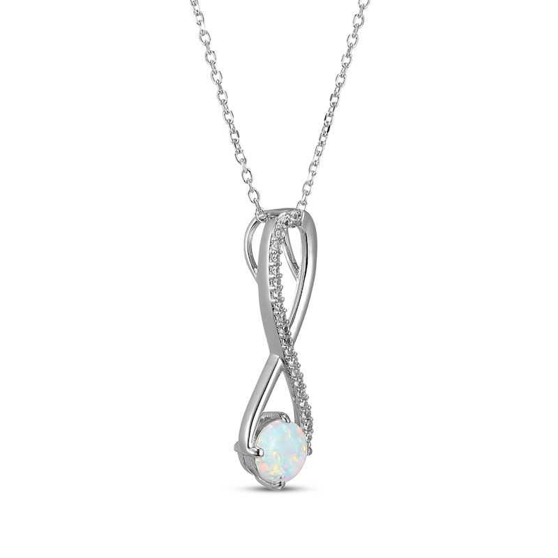 Main Image 2 of Lab-Created Opal & White Lab-Created Sapphire Swirl Necklace Sterling Silver 18&quot;