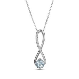 Aquamarine & White Lab-Created Sapphire Swirl Necklace Sterling Silver 18&quot;