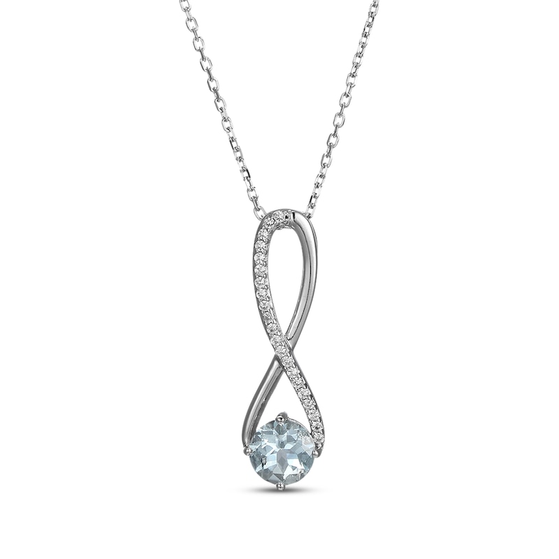 Aquamarine & White Lab-Created Sapphire Swirl Necklace Sterling Silver 18"