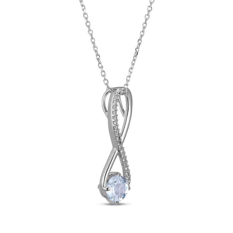 Aquamarine & White Lab-Created Sapphire Swirl Necklace Sterling Silver 18"