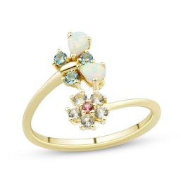 Multi-Shape Tourmaline, Topaz & Lab-Created Opal Butterfly Deconstructed Ring 10K Yellow Gold