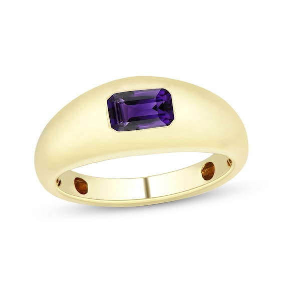 Emerald-Cut Amethyst Signet Ring 10K Yellow Gold