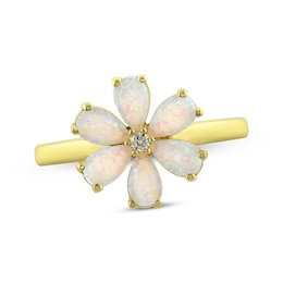 Pear-Shaped Lab-Created Opal & White Lab-Created Sapphire Flower Ring 10K Yellow Gold