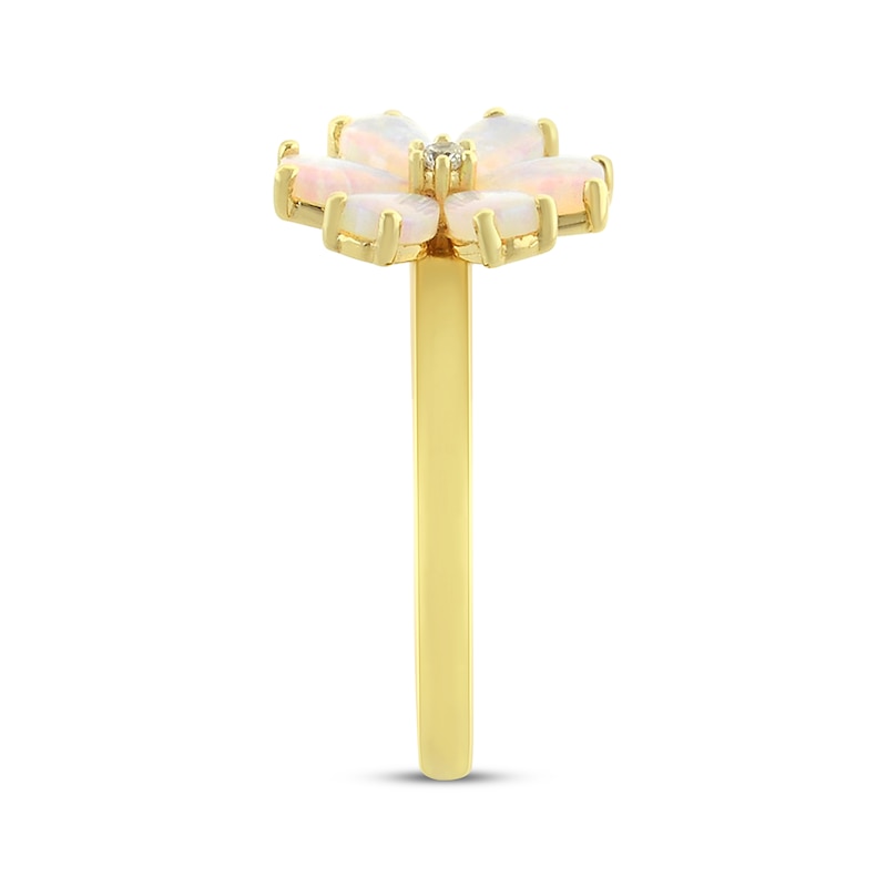 Pear-Shaped Lab-Created Opal & White Lab-Created Sapphire Flower Ring 10K Yellow Gold