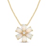 Thumbnail Image 1 of Pear-Shaped Lab-Created Opal & White Lab-Created Sapphire Flower Necklace 10K Yellow Gold 18&quot;