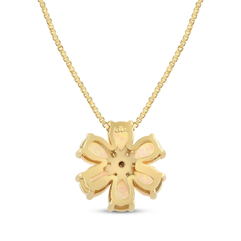 Main Image 3 of Pear-Shaped Lab-Created Opal & White Lab-Created Sapphire Flower Necklace 10K Yellow Gold 18&quot;