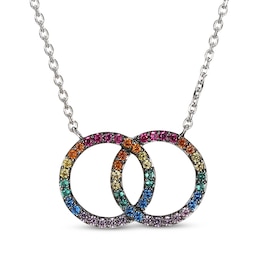 Lab-Created Gemstone Rainbow Linked Circles Necklace Sterling Silver 18&quot;