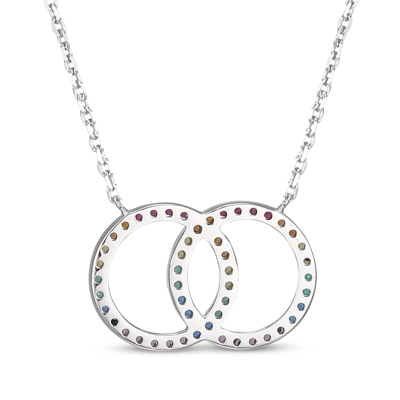 Main Image 3 of Lab-Created Gemstone Rainbow Linked Circles Necklace Sterling Silver 18&quot;