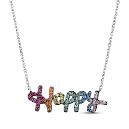 Lab-Created Gemstone Rainbow &quot;Happy&quot; Necklace Sterling Silver 18&quot;