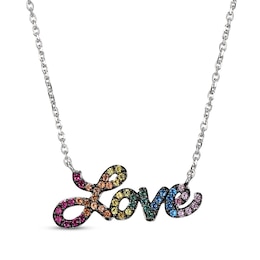 Lab-Created Gemstone Rainbow &quot;Love&quot; Necklace Sterling Silver 18&quot;