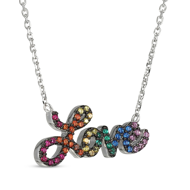 Main Image 2 of Lab-Created Gemstone Rainbow &quot;Love&quot; Necklace Sterling Silver 18&quot;