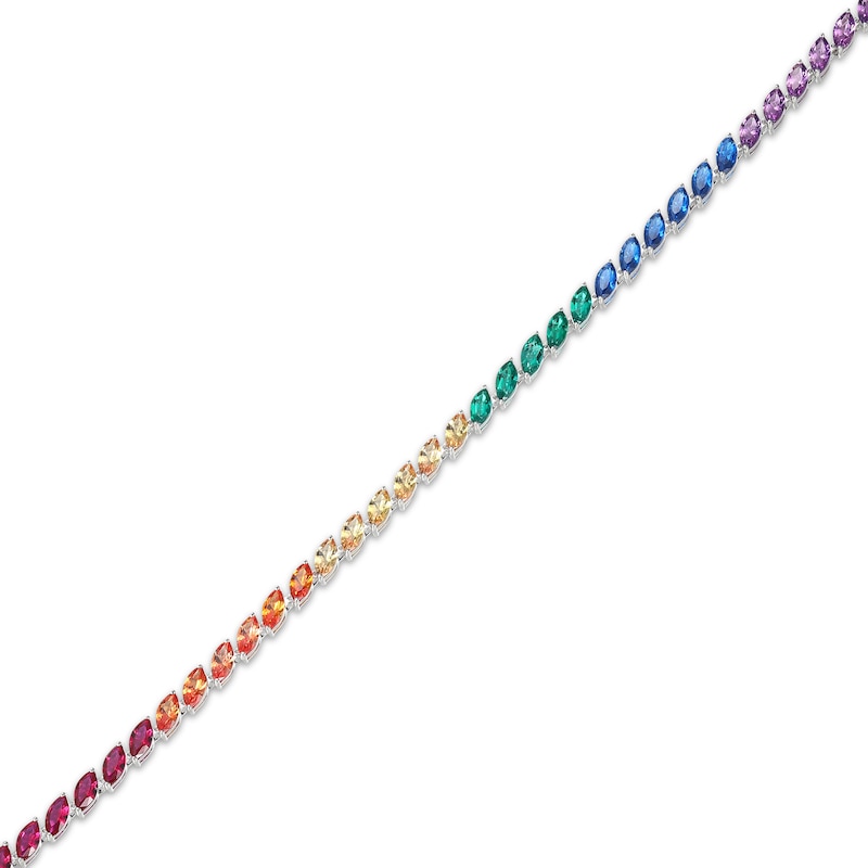 Marquise-Cut Multi Lab-Created Gemstone Rainbow Link Bracelet Sterling Silver 7.25"