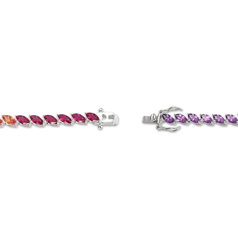 Marquise-Cut Multi Lab-Created Gemstone Rainbow Link Bracelet Sterling Silver 7.25"