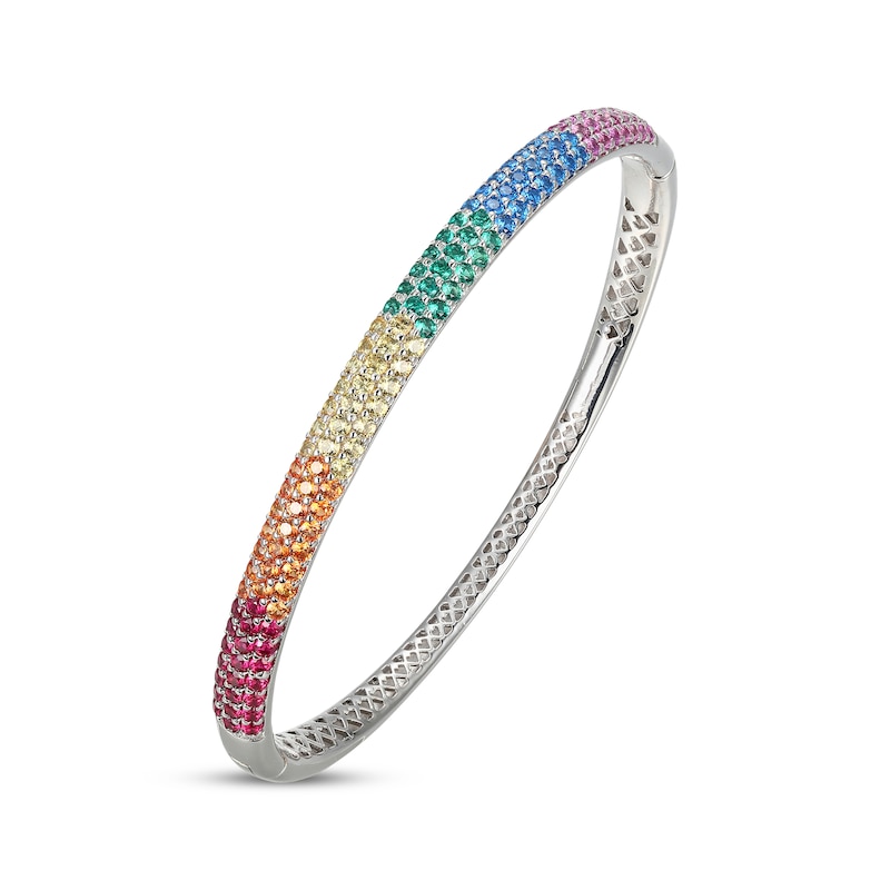 Lab-Created Gemstone Rainbow Bangle Bracelet Sterling Silver