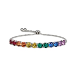 Lab-Created Gemstone Rainbow Bolo Bracelet Sterling Silver
