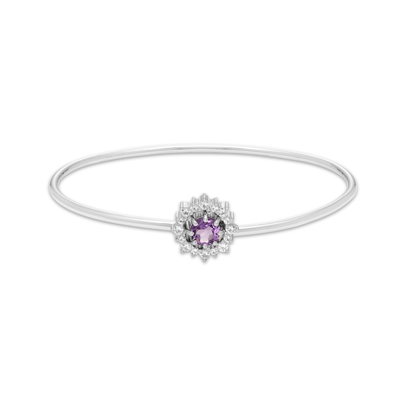 Main Image 1 of Amethyst & White Lab-Created Sapphire Halo Flex Bangle Sterling Silver