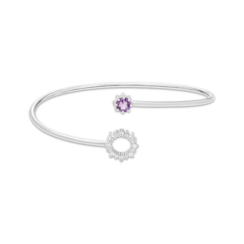 Main Image 3 of Amethyst & White Lab-Created Sapphire Halo Flex Bangle Sterling Silver