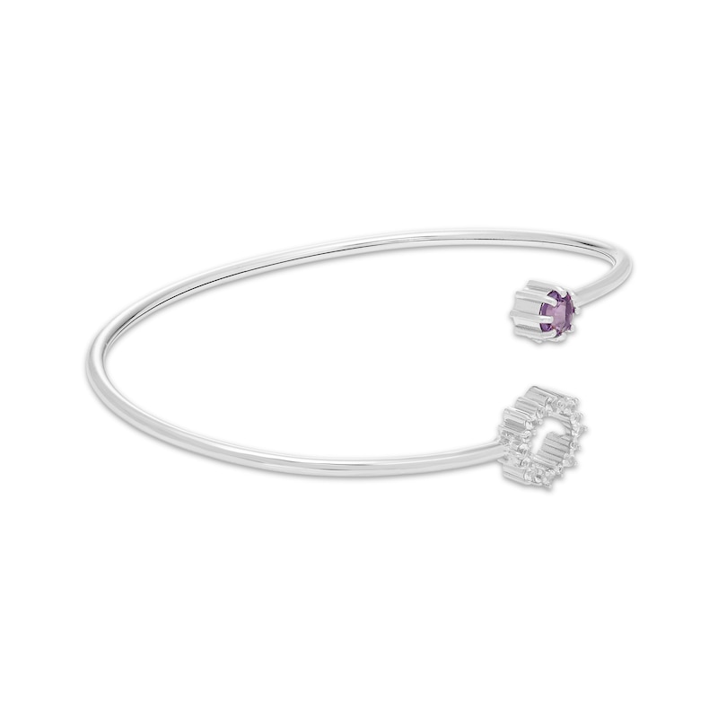 Main Image 4 of Amethyst & White Lab-Created Sapphire Halo Flex Bangle Sterling Silver