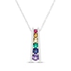 Thumbnail Image 1 of Natural & Lab-Created Gemstone Rainbow Ladder Necklace Sterling Silver 18&quot;