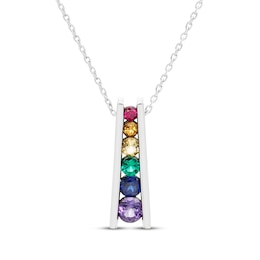 Natural & Lab-Created Gemstone Rainbow Ladder Necklace Sterling Silver 18&quot;