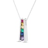 Thumbnail Image 2 of Natural & Lab-Created Gemstone Rainbow Ladder Necklace Sterling Silver 18&quot;