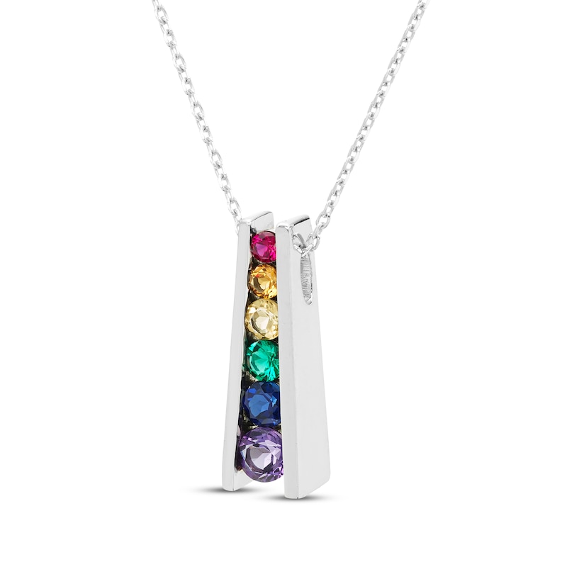 Main Image 2 of Natural & Lab-Created Gemstone Rainbow Ladder Necklace Sterling Silver 18&quot;