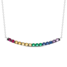 Natural & Lab-Created Gemstone Rainbow Smile Necklace Sterling Silver 18&quot;