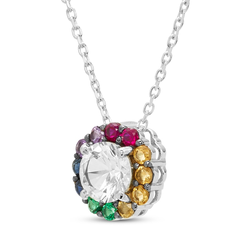 Main Image 2 of Natural & Lab-Created Gemstone Rainbow Halo Necklace Sterling Silver 18&quot;