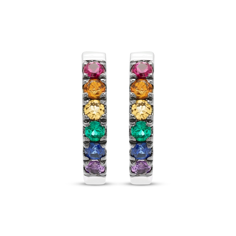 Main Image 2 of Natural & Lab-Created Gemstone Rainbow Hoop Earrings Sterling Silver