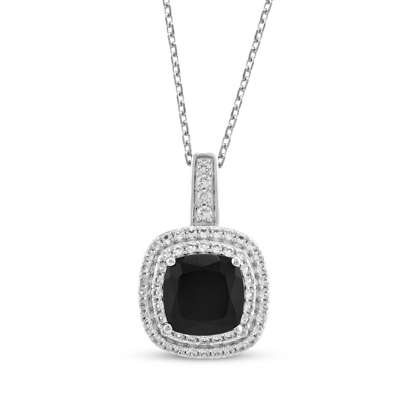 Main Image 1 of Cushion-Cut Black Onyx & White Lab-Created Sapphire Necklace Sterling Silver 18&quot;