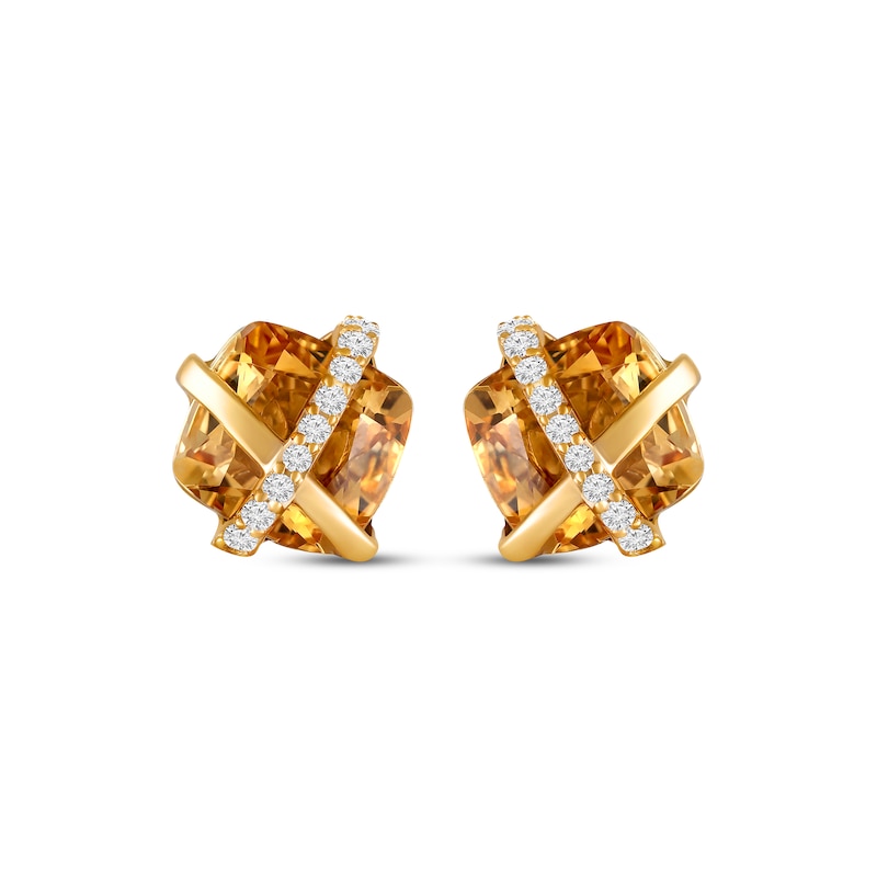 Main Image 2 of Cushion-Cut Citrine & White Lab-Created Sapphire Crisscross Stud Earrings 10K Yellow Gold