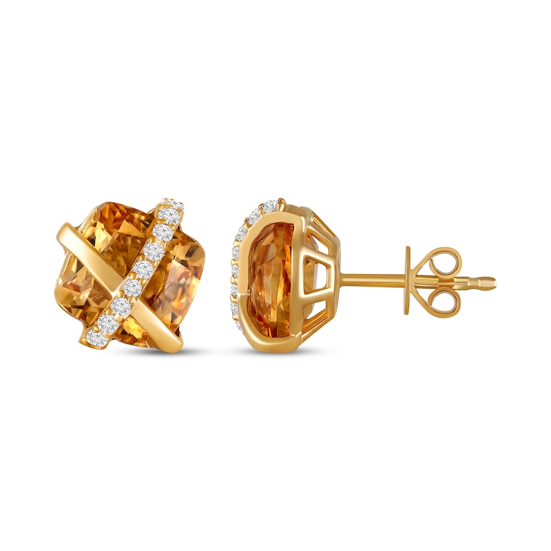 Main Image 3 of Cushion-Cut Citrine & White Lab-Created Sapphire Crisscross Stud Earrings 10K Yellow Gold