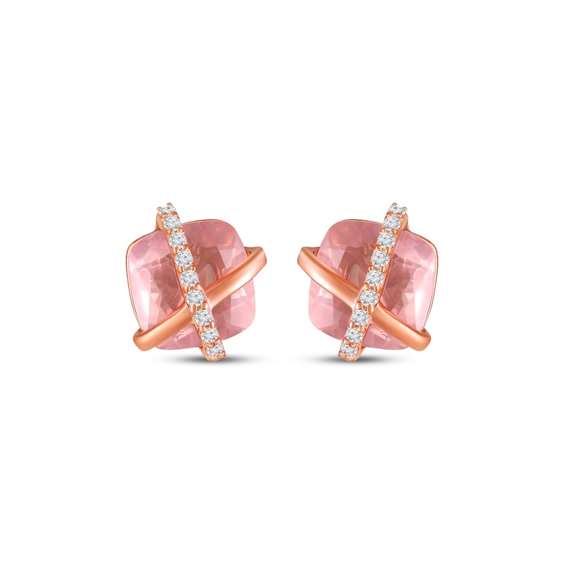 Main Image 2 of Cushion-Cut Rose Quartz & White Lab-Created Sapphire Crisscross Stud Earrings 10K Rose Gold