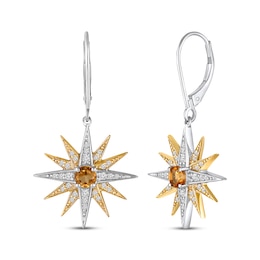 Citrine & White Lab-Created Sapphire Star Drop Earrings Sterling Silver & 10K Yellow Gold