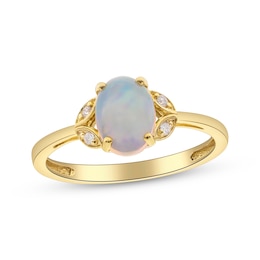 Oval-Cut Opal & Diamond Ring 1/20 ct tw 10K Yellow Gold