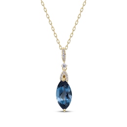 Marquise-Cut London Blue Topaz & Diamond Necklace 1/15 ct tw 10K Yellow Gold 18&quot;