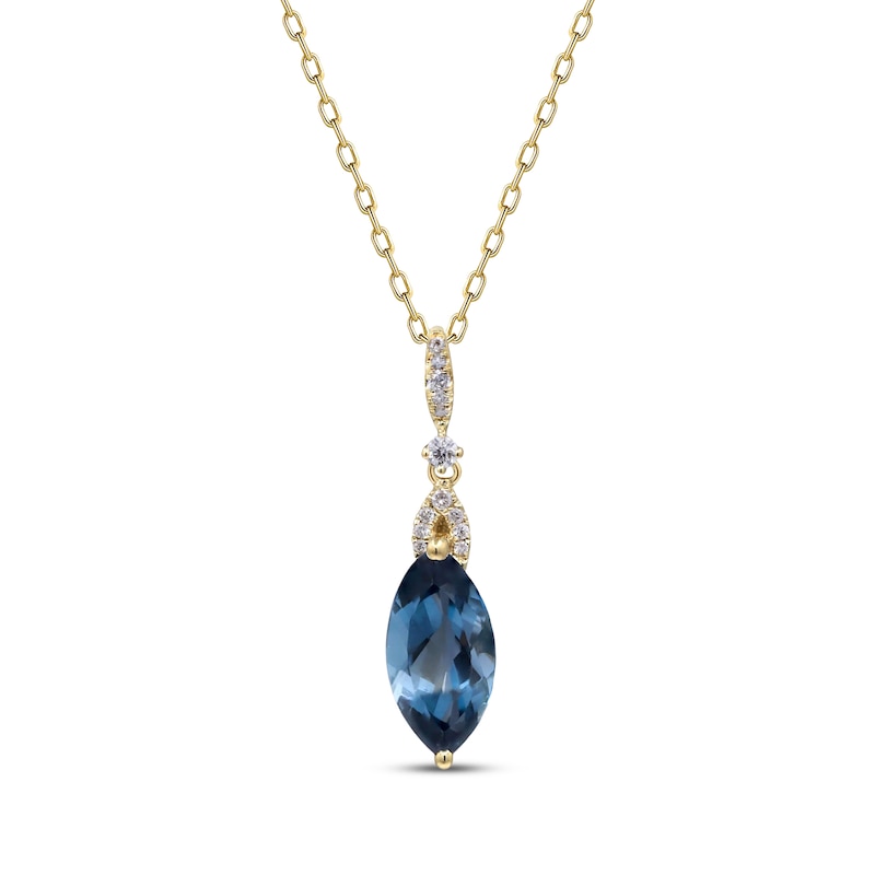 Marquise-Cut London Blue Topaz & Diamond Necklace 1/15 ct tw 10K Yellow Gold 18"