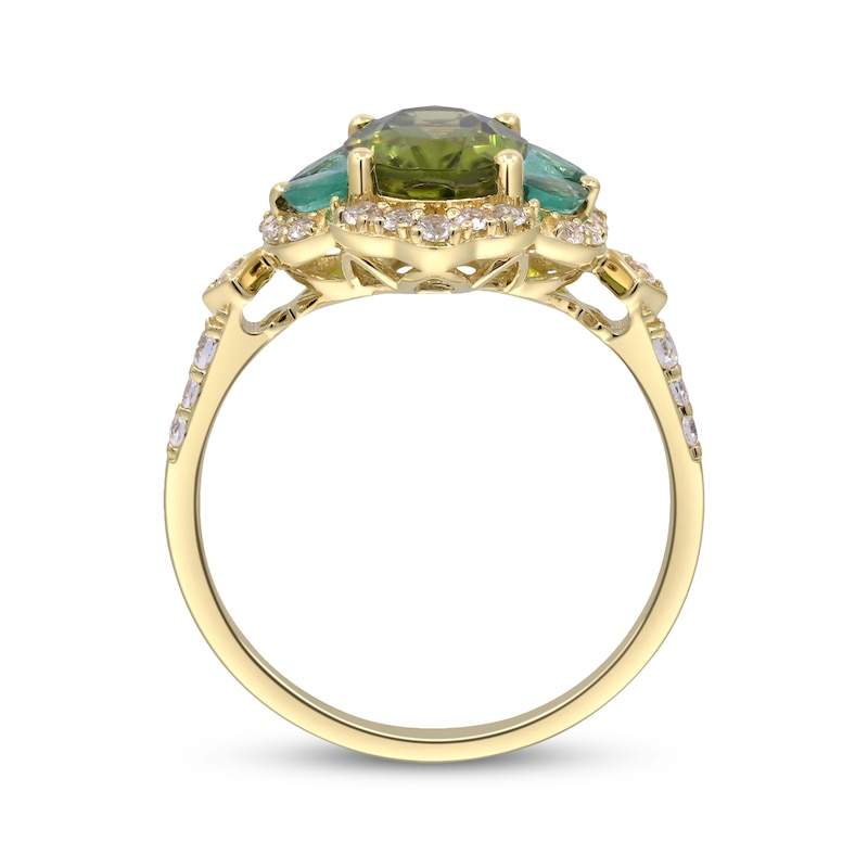 Main Image 2 of Oval-Cut Peridot, Emerald & White Topaz Ring 10K Yellow Gold