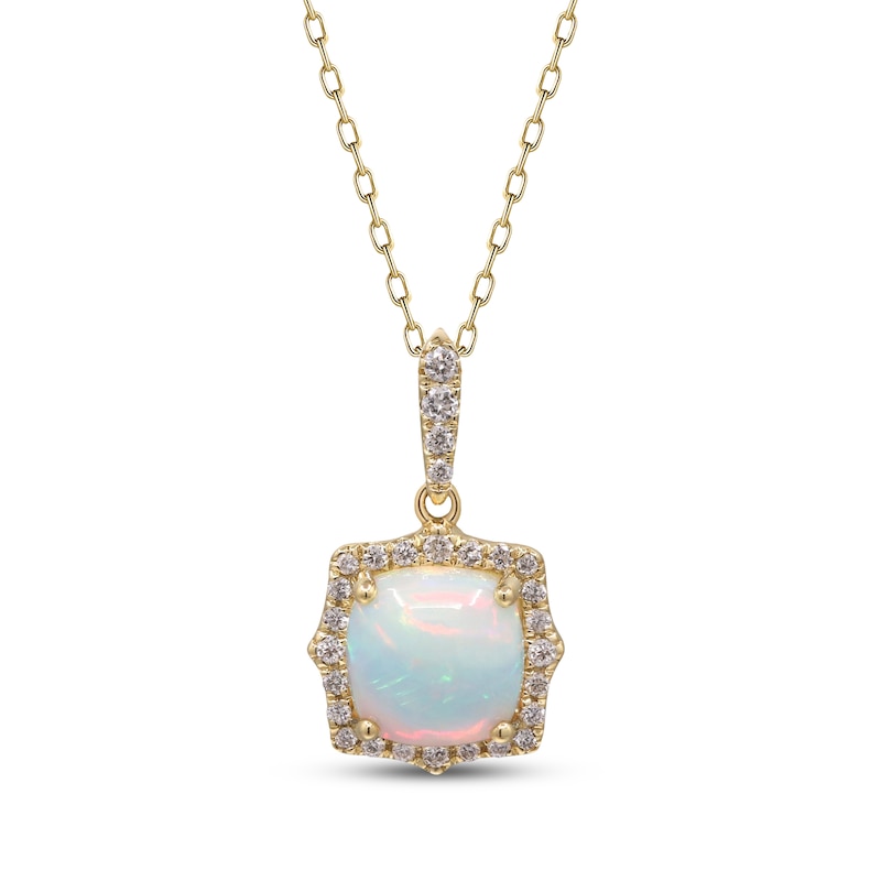 Main Image 1 of Cushion-Cut Opal & Diamond Arabesque Frame Necklace 1/6 ct tw 10K Yellow Gold 18&quot;