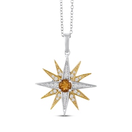 Citrine & White Lab-Created Sapphire Star Necklace Sterling Silver & 10K Yellow Gold 18&quot;