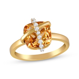 Cushion-Cut Citrine & White Lab-Created Sapphire Crisscross Ring 10K Yellow Gold