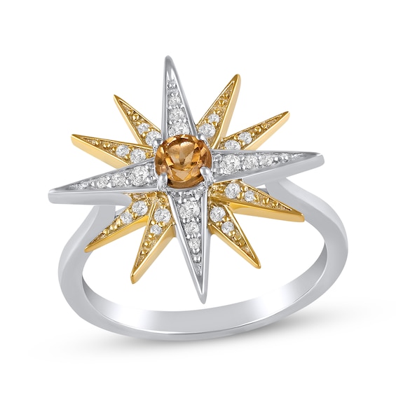 Citrine & White Lab-Created Sapphire Star Ring Sterling Silver & 10K Yellow Gold