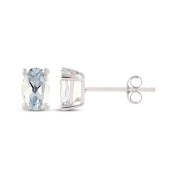 Oval-Cut Aquamarine Solitaire Stud Earrings 14K White Gold