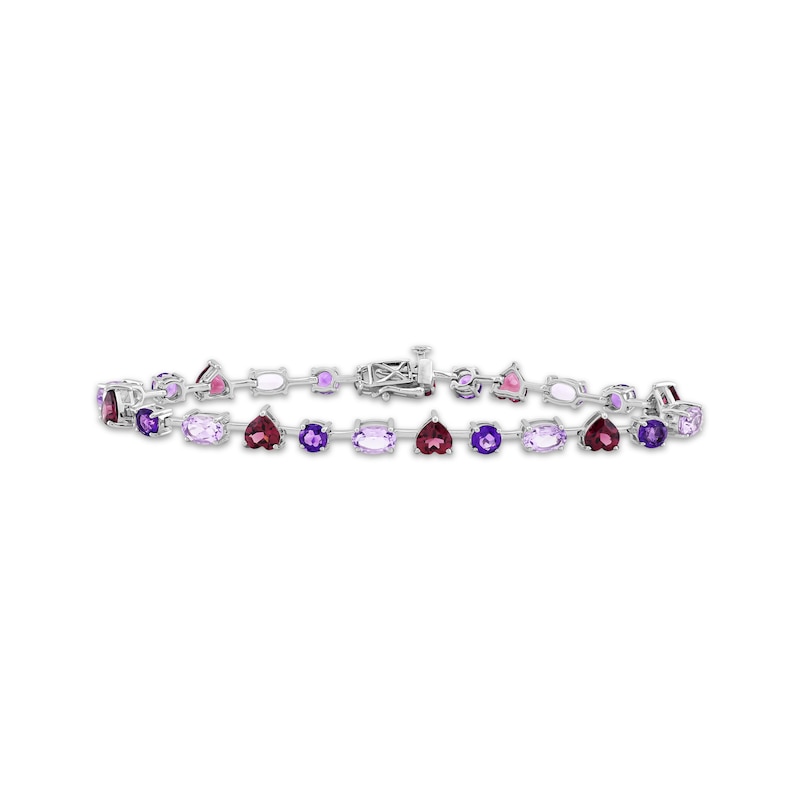 Main Image 1 of Heart-Shaped Rhodolite Garnet, Oval & Round-Cut Amethyst Bracelet Sterling Silver 7.25&quot;