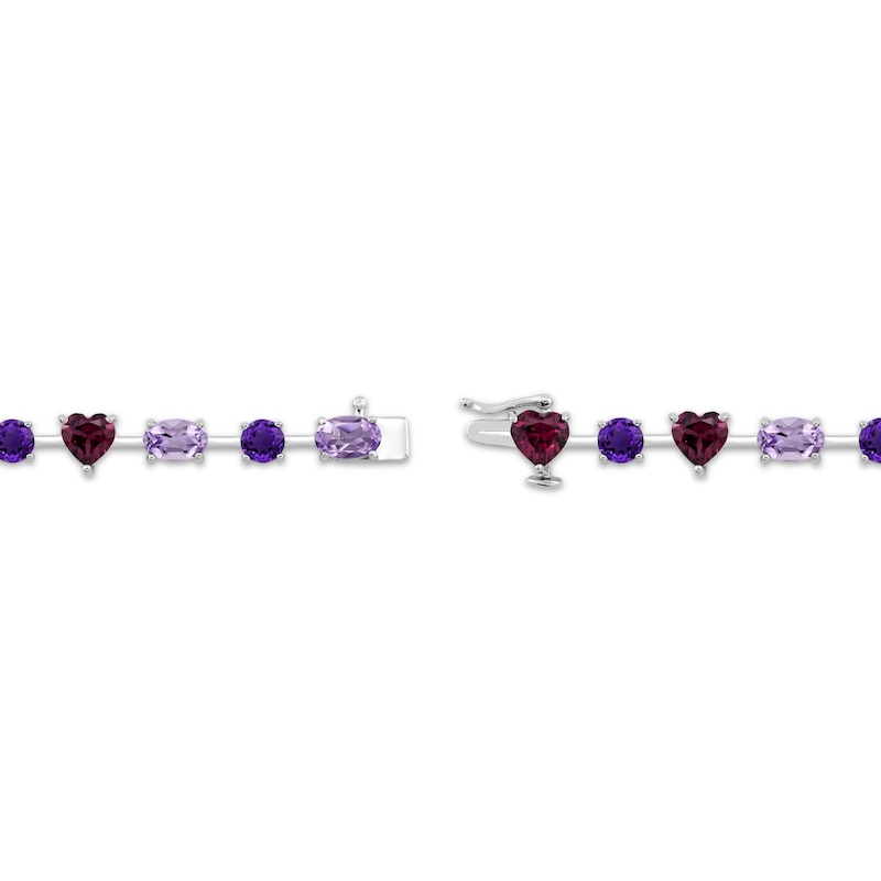 Main Image 2 of Heart-Shaped Rhodolite Garnet, Oval & Round-Cut Amethyst Bracelet Sterling Silver 7.25&quot;