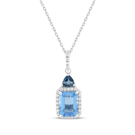 Emerald-Cut Swiss Blue Topaz, Trillion-Cut London Blue Topaz & White Lab-Created Sapphire Necklace Sterling Silver 18"