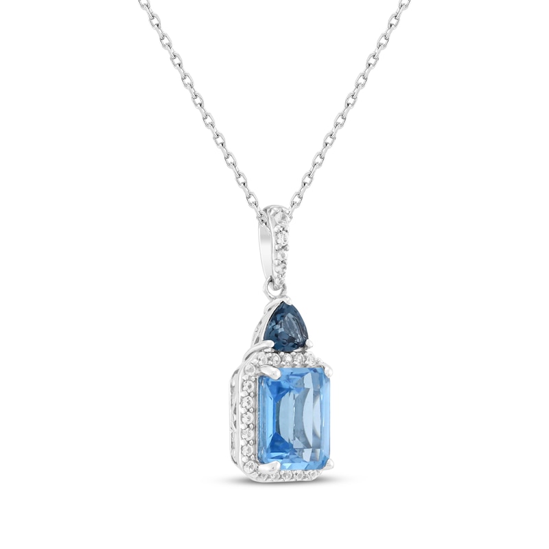 Main Image 2 of Emerald-Cut Swiss Blue Topaz, Trillion-Cut London Blue Topaz & White Lab-Created Sapphire Necklace Sterling Silver 18&quot;