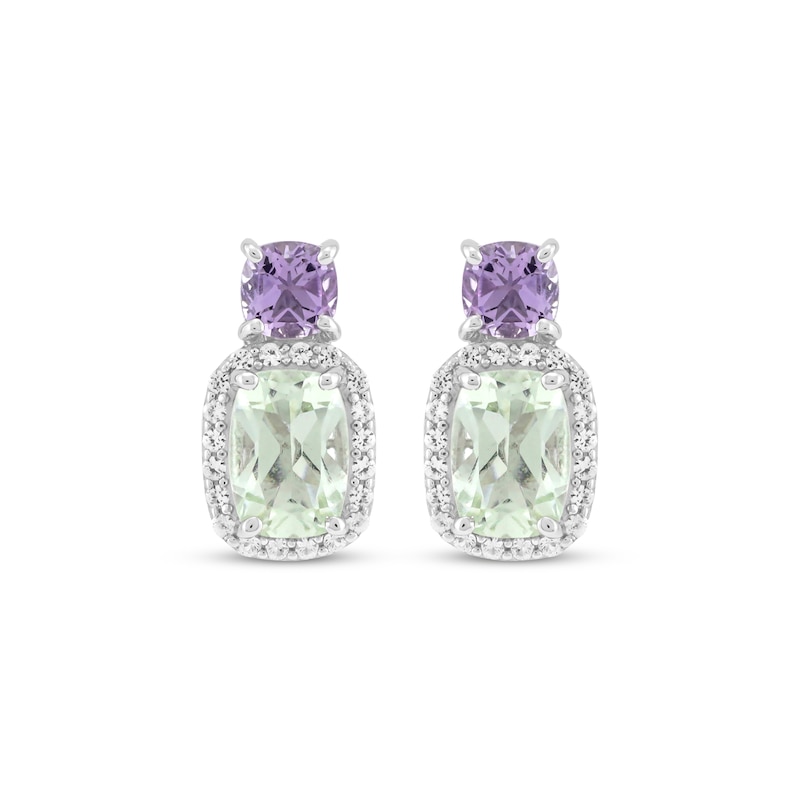 Main Image 2 of Cushion-Cut Green Quartz, Amethyst & White Lab-Created Sapphire Earrings Sterling Silver